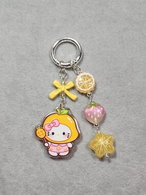 Pink Cute Hello Kitty Mango Keychain with Bow and Charm